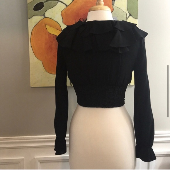 ZARA black ruffled zip front top size M - Picture 6 of 7